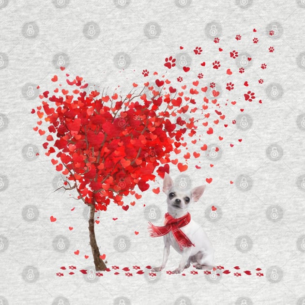 Valentine's Day Heart Tree Love White Chihuahua by SuperMama1650